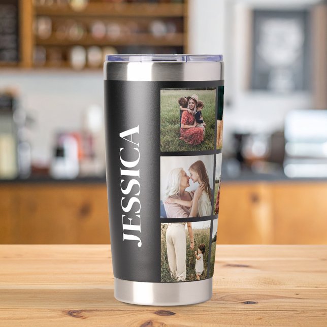 Modern Photo Collage Personalised Name Insulated Tumbler (Creator Uploaded)