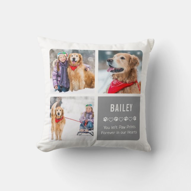 Modern Photo Collage Pet Memorial Cushion (Front)