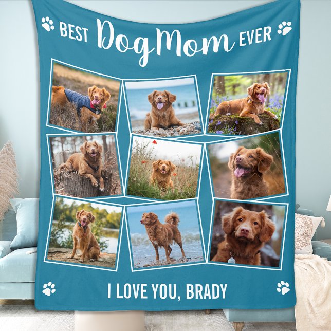 Modern Photo Collage Pet Personalised Dog Mum Fleece Blanket (Creator Uploaded)