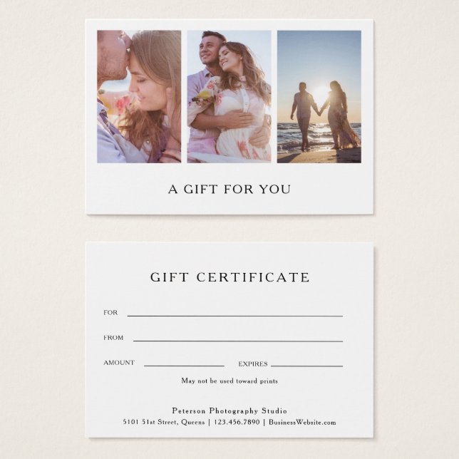 Modern Photo Collage Photography Gift Certificate (Front & Back)