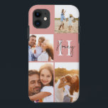 Modern photo collage pink initial monogram iPhone 11 case<br><div class="desc">Modern photo collage pink initial monogram design. A modern design multi photo design. Change the colour to customise. Part of a collection.</div>