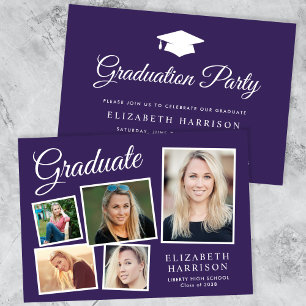 Modern Photo Collage Purple Graduation Party Invitation