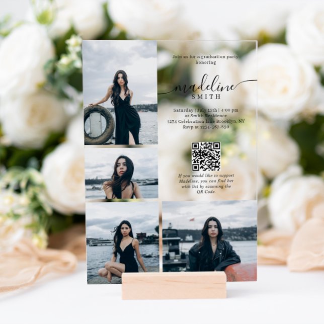 Modern Photo Collage QR code Graduation Party Acrylic Invitations (Creator Uploaded)