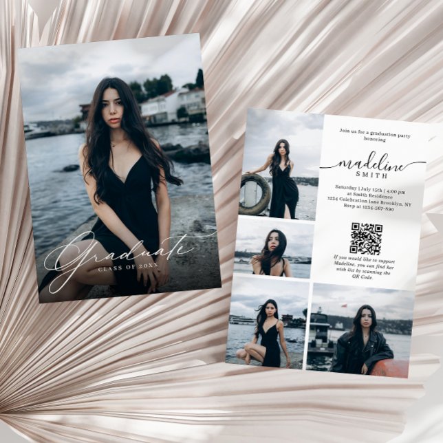 Modern Photo Collage QR code Graduation Party Invitation (Creator Uploaded)