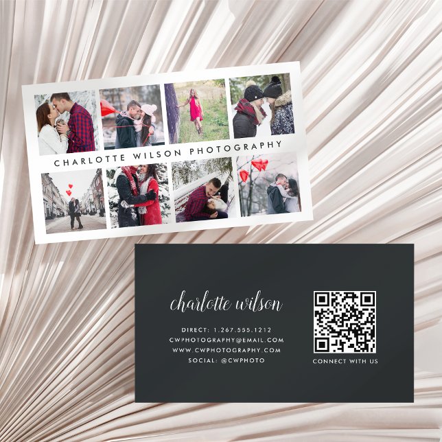 Modern Photo Collage QR Code Photographer Business Card (Creator Uploaded)
