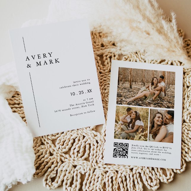 Modern Photo Collage QR Code Wedding Invitation (Creator Uploaded)