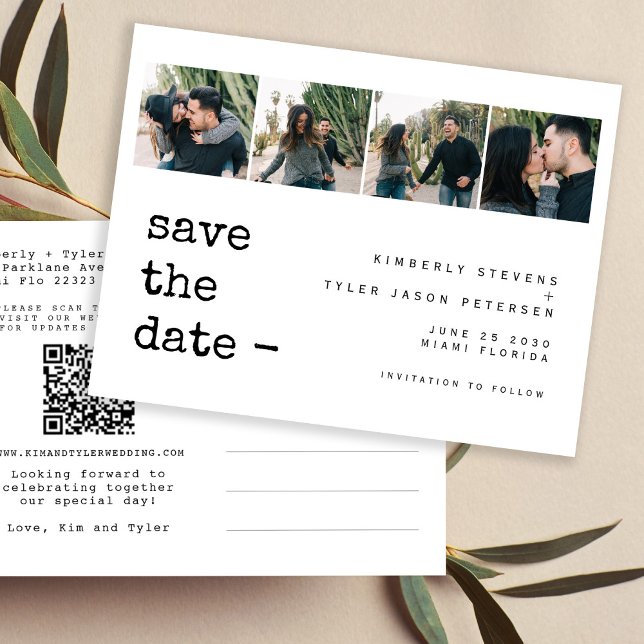 Modern photo collage QR CODE wedding save the date Announcement Postcard (Creator Uploaded)