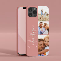 Modern photo collage rose pink initial monogram
