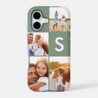 Modern photo collage sage green initial monogram