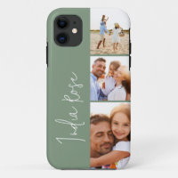 Modern photo collage sage green initial monogram