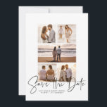Modern photo collage save the date<br><div class="desc">With five photos and a modern script written "save the date, " this card is the perfect way to announce your engagement and upcoming wedding to friends and family. The black text is bold and modern but still sophisticated. The customisable text on the front has room for names, date, location...</div>