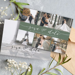 Modern Photo Collage Save the Date Dark Sage