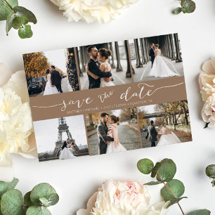 Modern Photo Collage Save the Date Tan