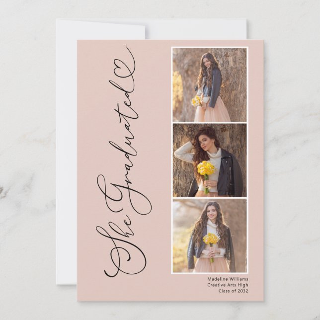 Modern Photo Collage Script Graduation Announcement (Front)
