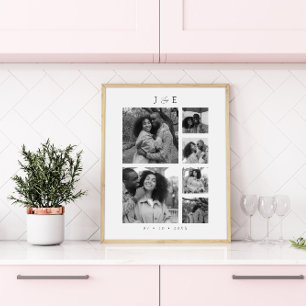 Modern Photo Collage Script Monogram Couples Poster