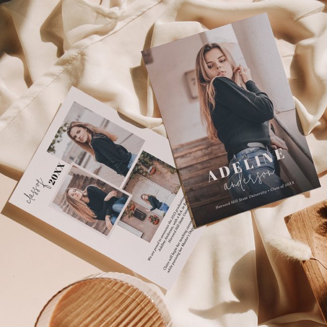 Modern Photo Collage Stylish Script Graduation Announcement (Creator Uploaded)