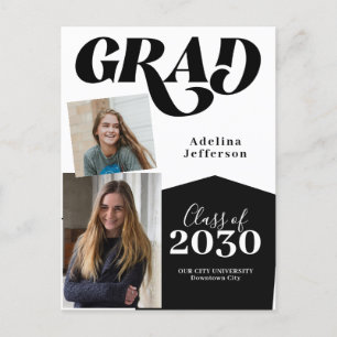 Modern photo collage typography black graduation a announcement postcard