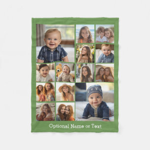 Modern Photo Collage - Up to 14 photos Green Fleece Blanket