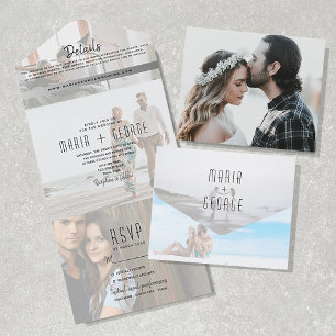 Modern Photo Collage Wedding All In One Invitation