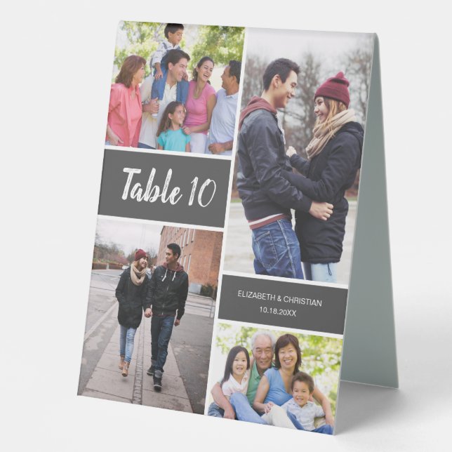 Modern Photo Collage Wedding Table Number (Front)