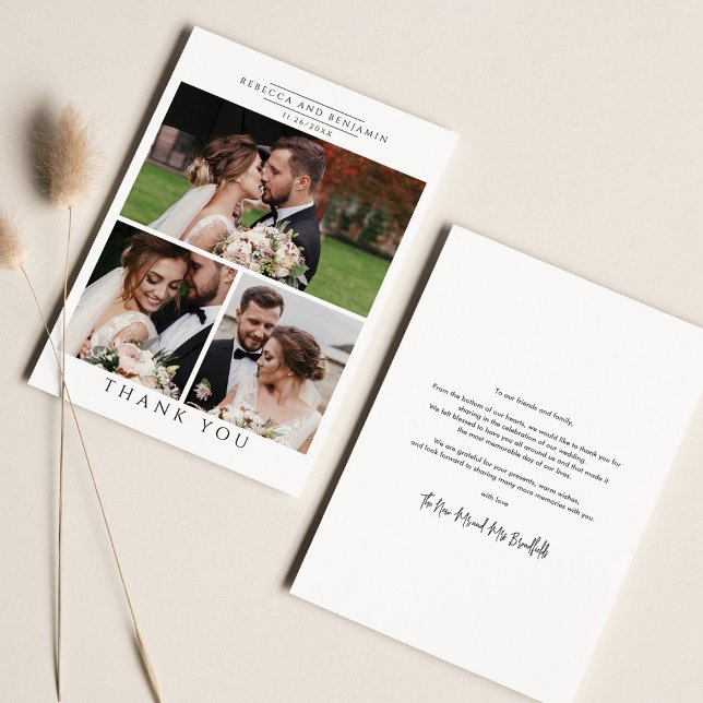 Modern Photo Collage Wedding Thank You Card (Wedding Day Photos Thank You Card)