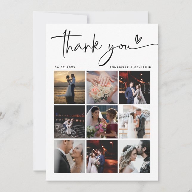 Modern Photo Collage Wedding Thank You Card (Front)