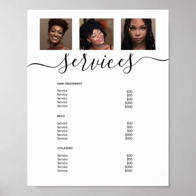 Modern Photo Collage White Spa Salon Service Menu  Poster (Front)