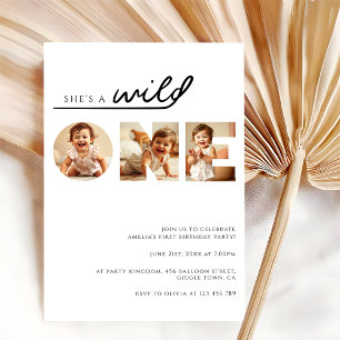 Modern Photo Collage Wild One 1st Birthday Invitation