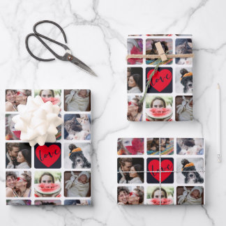 Modern Photo Collage with heart Pattern Wrapping Paper Sheet