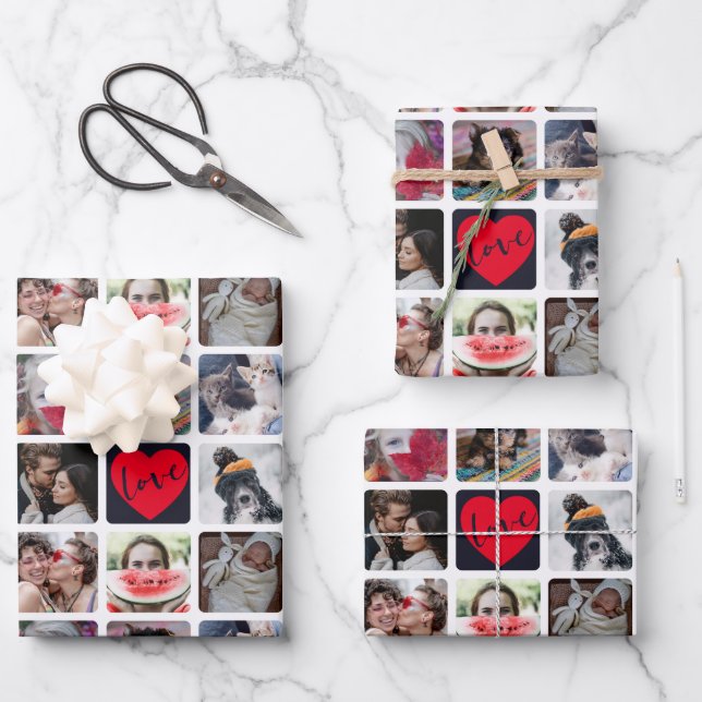 Modern Photo Collage with heart Pattern  Wrapping Paper Sheet (Front)