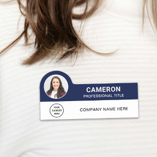 Modern Photo Company Logo Navy Blue Magnetic Name Tag