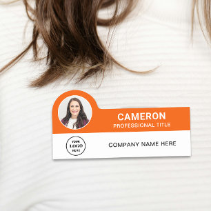 Modern Photo Company Logo Orange Magnetic Name Tag