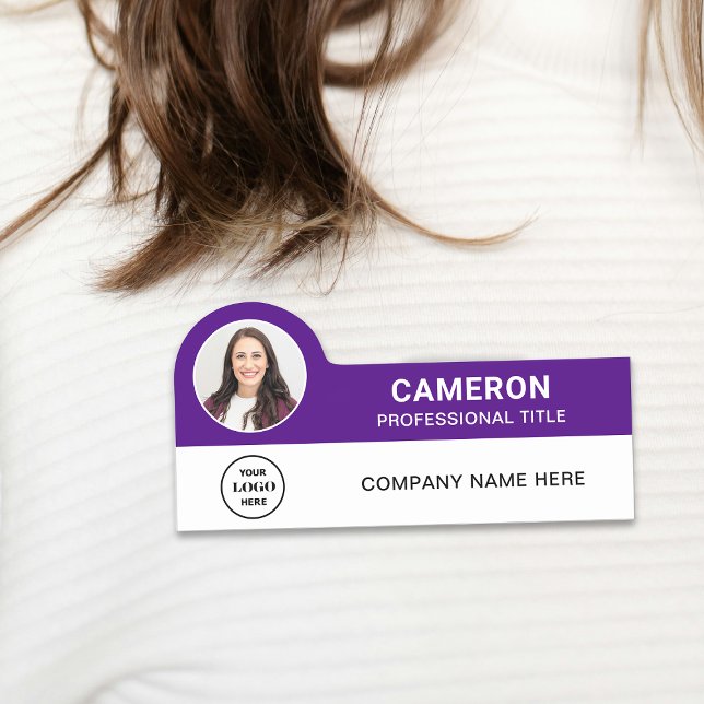 Modern Photo Company Logo Purple Magnetic Name Tag (Creator Uploaded)
