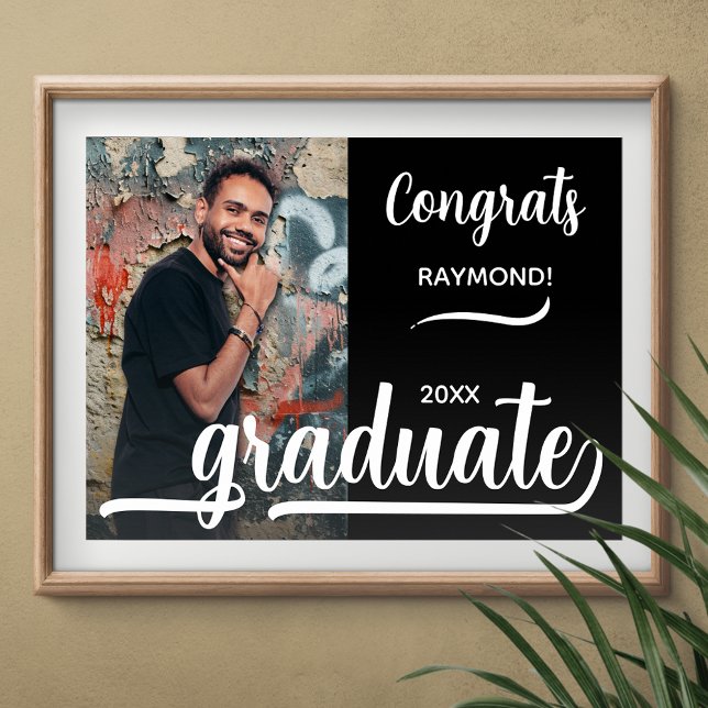 Modern Photo Congrats Graduate Black Poster (Congrats Graduate black poster with your photo, INSTANT DOWNLOAD and/or PRINTED)