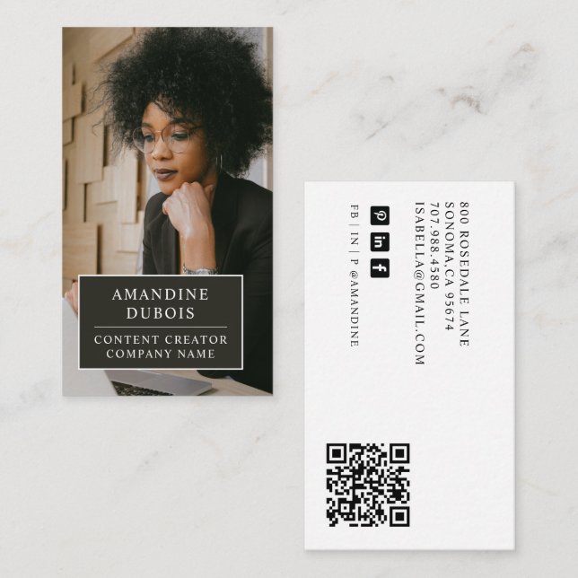 Modern Photo Content Creator Influencer QR Code Business Card (Front/Back)
