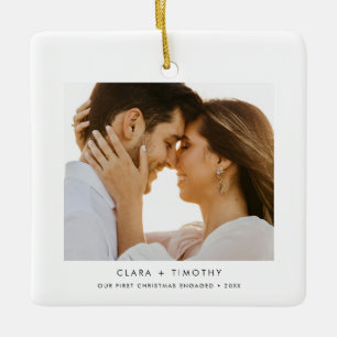 Modern Photo Couple Engagement Holiday Ceramic Ornament