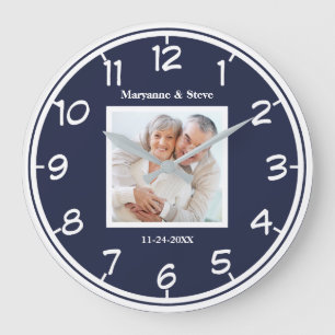 Modern Photo Couples Wedding Anniversary Large Clock
