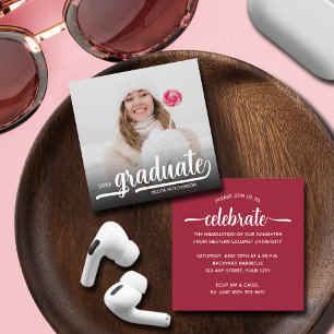 Modern Photo Crimson Graduation Enclosure Card