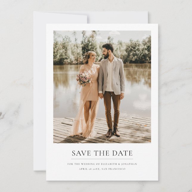 Modern Photo Custom Wedding Save the Date Card (Front)