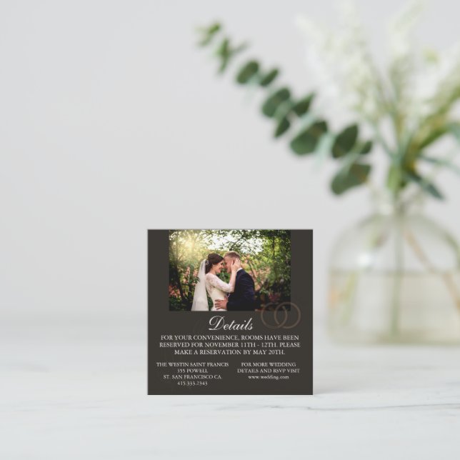 Modern photo customizable black  wedding  enclosure card (Standing Front)