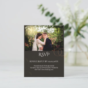 Modern photo customizable black  wedding  RSVP card
