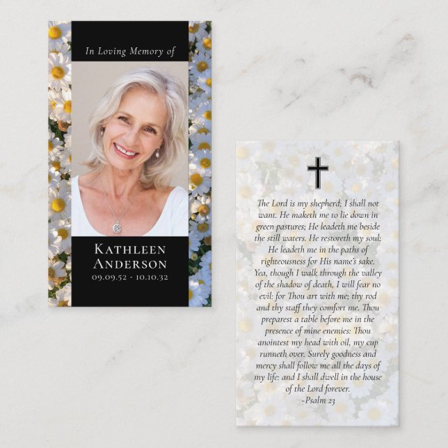 Modern Photo Daises Memorial Prayer Card (Front/Back)