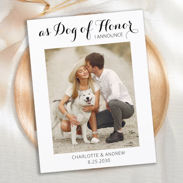 Modern Photo Dog Of Honour Wedding Save The Date Announcement Postcard (Creator Uploaded)