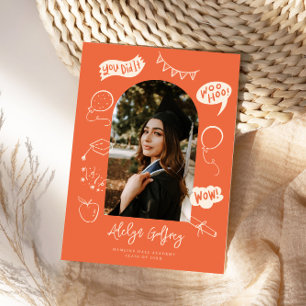 Modern Photo Doodle Graduation Orange Announcement
