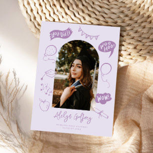 Modern Photo Doodle Graduation Purple Announcement