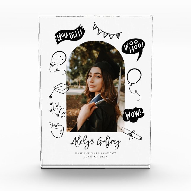 Modern Photo Doodle Graduation White Keepsake (Front)