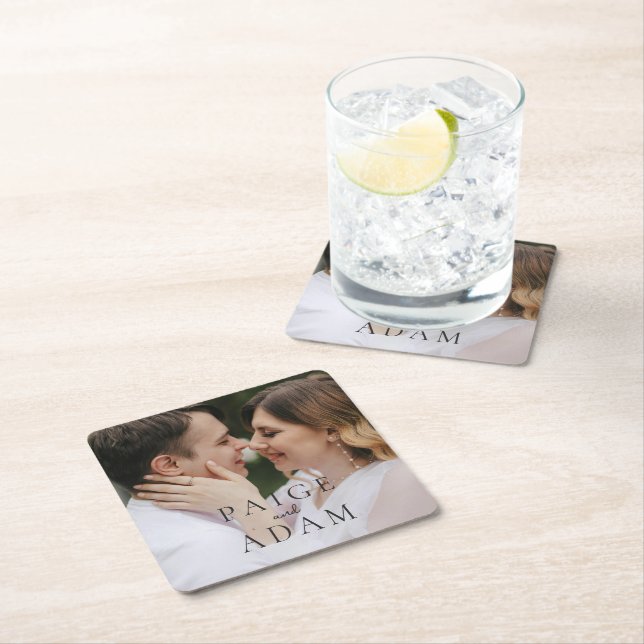 Modern Photo Editorial Wedding Square Paper Coaster (Insitu)