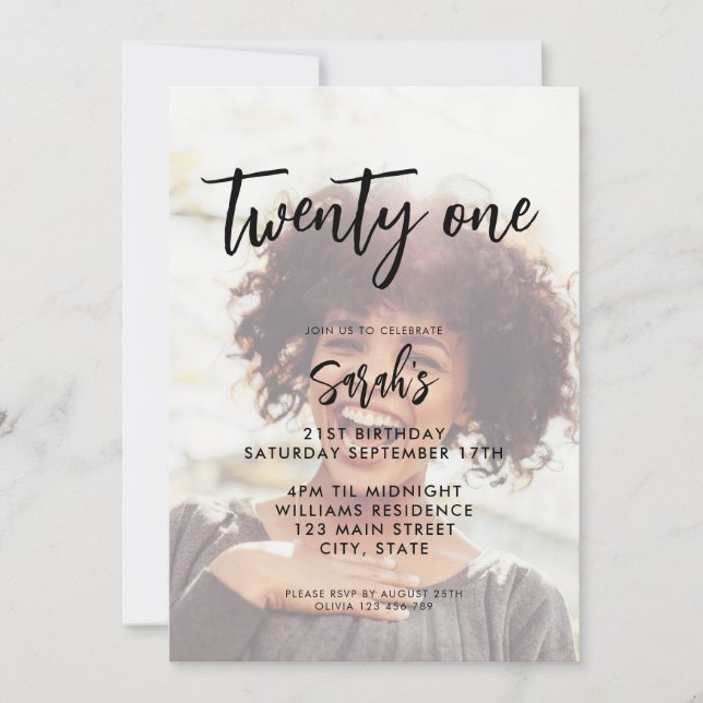 Modern Photo Elegant 21st Birthday Invitation (Front)