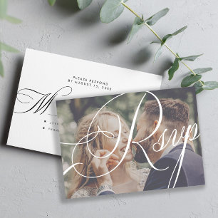Modern photo elegant calligraphy script wedding RSVP card