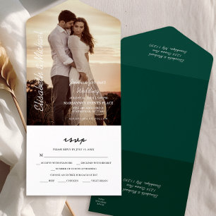 Modern Photo Elegant Emerald Green Wedding All In One Invitation